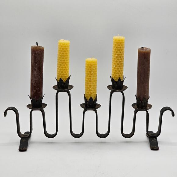 Vintage Wrought Iron Candelabra Black 5 Taper Holder Jean Royere Style MCM - Picture 2 of 5